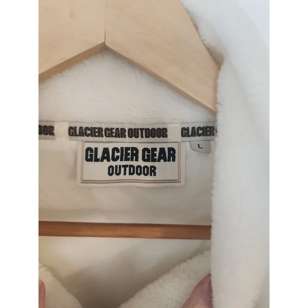 Vtg 90s Glacier Gear Outdoor Fleece Wolves Zip Up Jacket Blue White Sz L - Picture 2 of 8